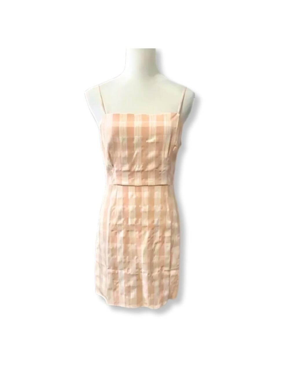 BP Coastal Mini Sundress Spaghetti Straps Squared Neckline Plaid Pink W S NWOT